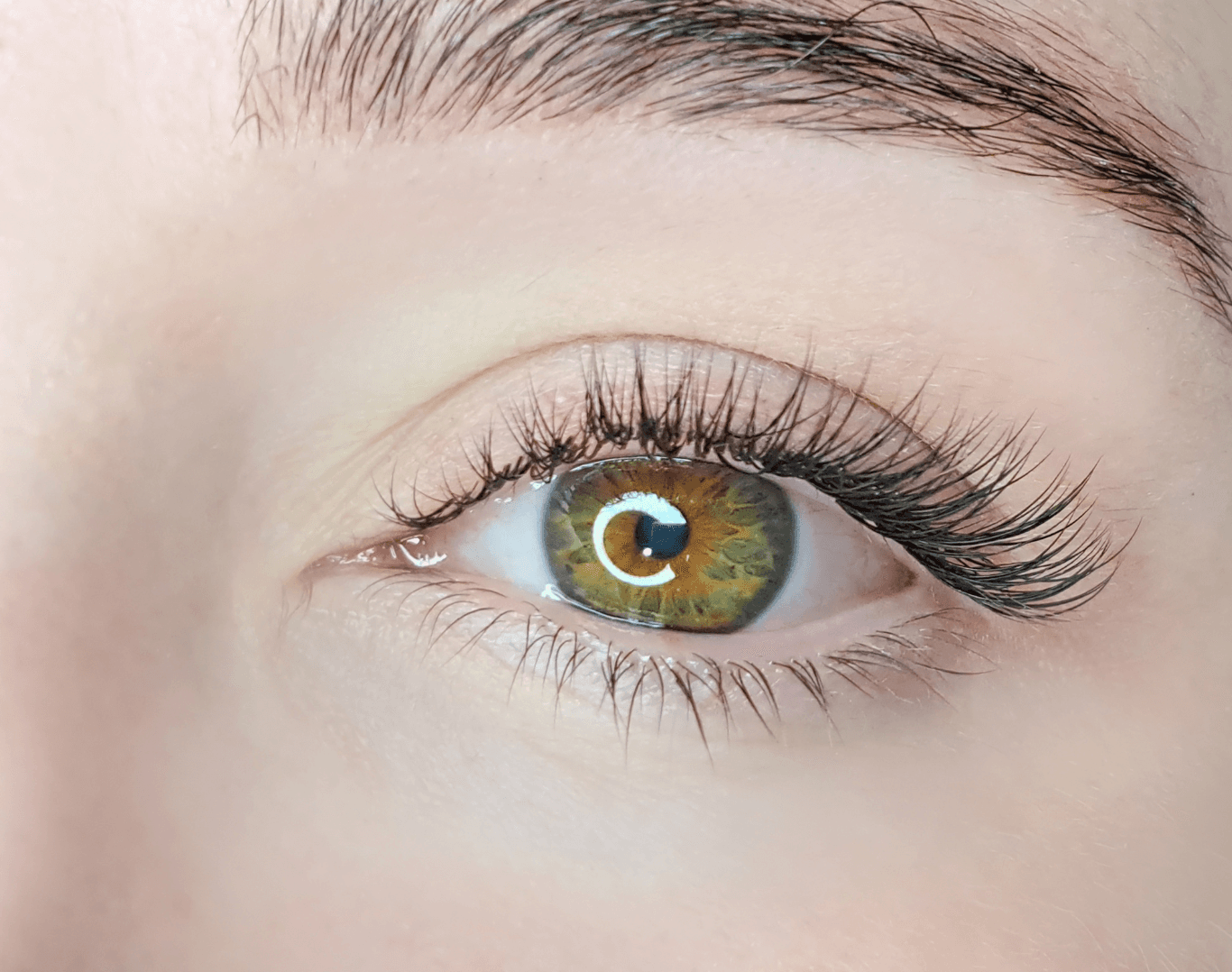 Close-up of natural lashes lifted and curled for an open-eye look at Directors Cut Hair, Nails and Beauty, Crystal Peaks, Sheffield