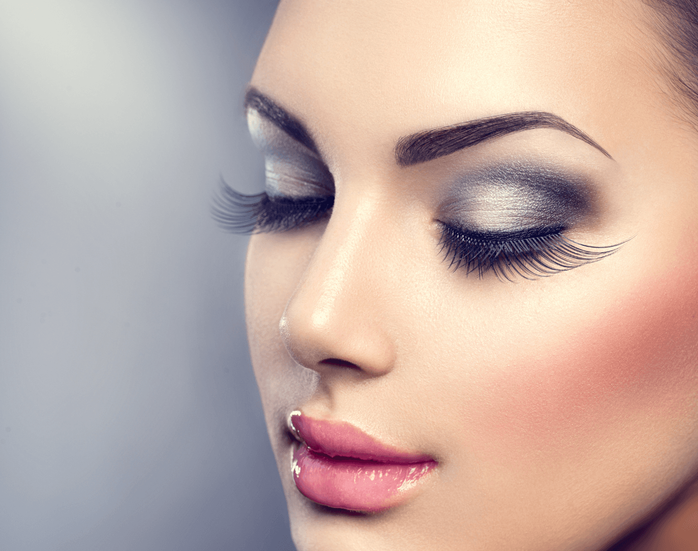 Close-up of woman with full eye makeup and hybrid lash extensions at Directors Cut Hair, Nails and Beauty, Crystal Peaks, Sheffield